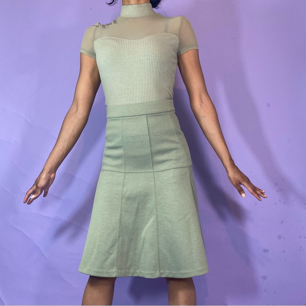 Sage Green Flare Midi Skirt - Picture 4 of 6